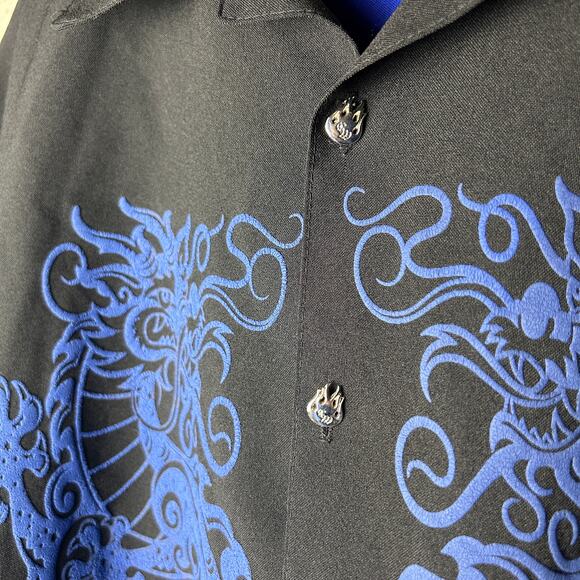 Casino Wear Dragon Tribal Flames Large Y2K Button Up Shirt - Picture 3 of 5